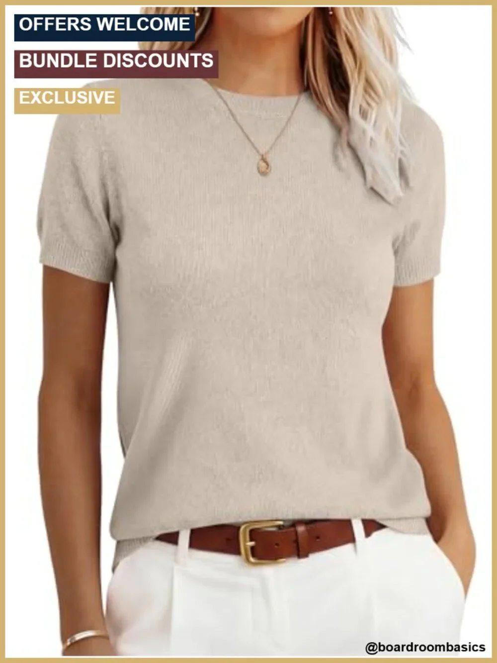 100% Wool Short Sleeve Crewneck Pullover Sweater - Women's Casual Lightweight